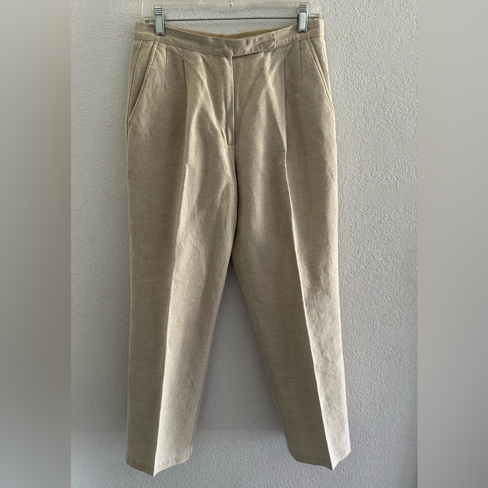 Liz Claiborne Kylie Women’s Linen Pants Khaki Tan Size 8 Straight Leg Pleated